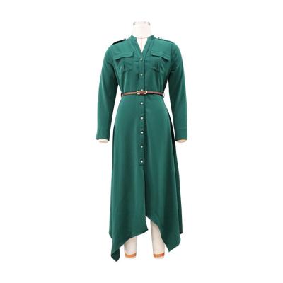 China Factory Custom Breathable Elegant Female With Long Sleeves Casual Dress Women Green Party Dress for sale