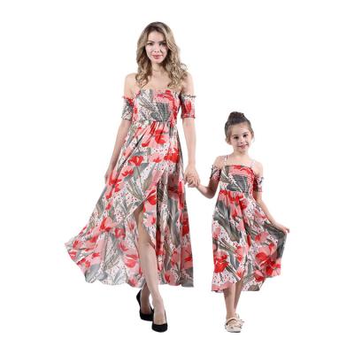 China Hot Sale Fashion Slash Neck Breathable Kids Clothes Dress Long Sleeveless Chiffon Print Dress For Girl for sale