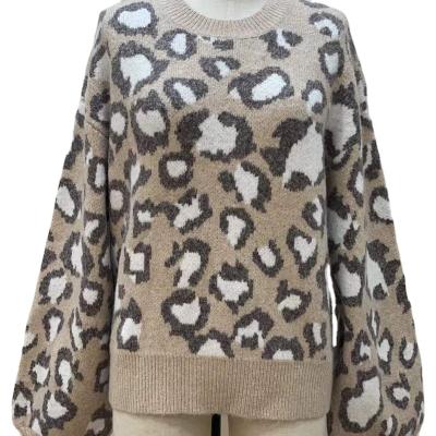 China Cheap Autumn Women Anti-wrinkle Leopard Pattern Crewneck Sweaters Item Type Cashmere Sweater for sale