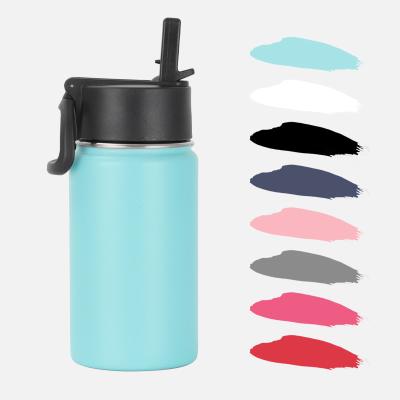 China Hot Selling PORTABLE Eco-Friendly 12oz Kids Travel Water Bottle Stainless Steel Outdoor Sports Bottle With Straw And Handle for sale