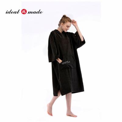 China XXL Size Beach Wear Customized Anti-UV Embroidery Logo Towel Adult Hooded Ponchos One Size Fits All Swimming Long Dress for sale