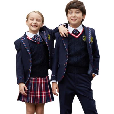 China Custom OEM Navy Blue School Student Boys And Girls Uniforms Blazer Ties Jacket for sale