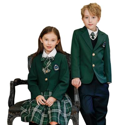 China Bulk School Suit Customized School Uniforms Set School Blazer Uniform Green Color For Girls And Boys for sale