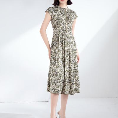 China Big Brand OEM Breathable Chinoiserie 100% Mulberry Silk Natural Floral Long Dress Custom For Woman for sale