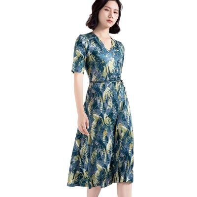 China Breathable Premium Designer Famous Brands New Designs 100% Silk Midi Dress Women Waist Luxury Pure Quality for sale