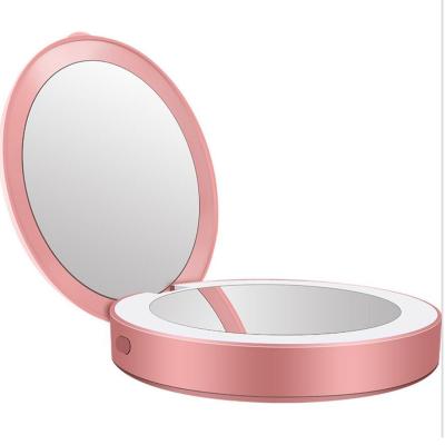 China 2021 Lighted LED Makeup Double Mirror Moving Light Power Banks 3000mah Round Power Bank With USB Cable for sale