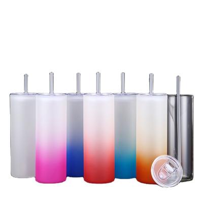 China Wholesale 25oz Disposable Sublimation Frosted Gradient Color Straight Glass Soda Can With Bamboo Slide Lid For Heat Printing for sale