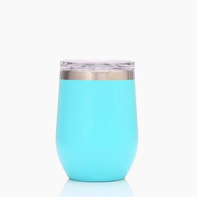 China Hot Sale 12oz Color Stainless Steel PORTABLE Vacuum Cup With Lid Plastic Wine Tumbler Egg Shape Tumbler for sale