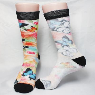 China New technology 100% antibacterial printing cotton 3d butterfly photo printed seamless knee socks for sale