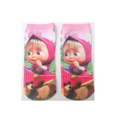 China Hot Sale Antibacterial Custom Design Cartoon Character Sublimation Printing Pink Ankle Kids Cotton Socks for sale