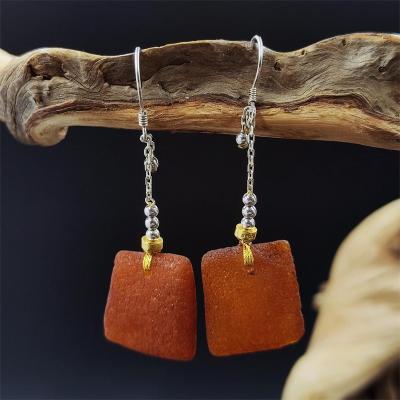 China CLASSIC fashion retro 925 silver with real amber earings premium jewelry for women for sale