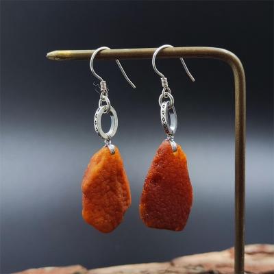 China CLASSIC fashion retro 925 silver with real amber earings premium jewelry for women for sale