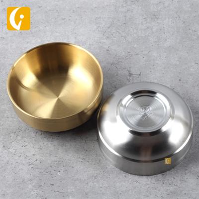 China Serving Food Dinner Disposable Korean Stainless Steel Rice Bowl Double Layer Style Gold And Silver Bowl for sale