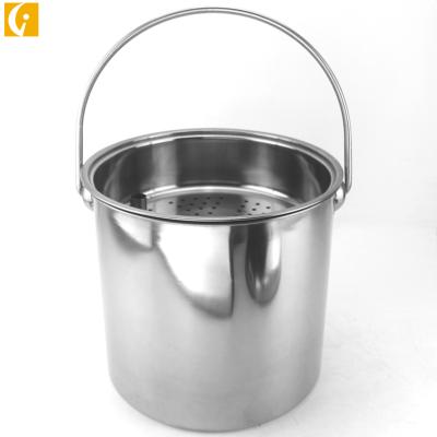 China Simple And Durable 410 Stainless Steel Bucket Sustainable Portable Metal Bucket With Filter Basket for sale