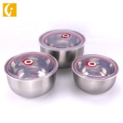 China Stackable freshness preservation food storage container-3 round 201 stainless steel bowls with airtight lid for sale