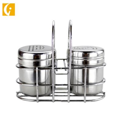 China Viable 410 Stainless Steel Salt Pepper Jar Condiment Spice Grinder Spice Bottle Holder Set 3pcs for sale