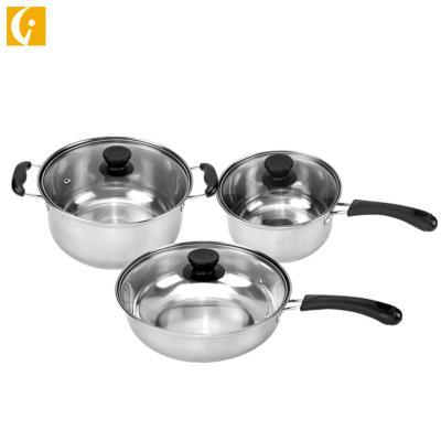 China 6pcs 410 Stainless Steel Kitchen Boiling Pot To Combination Viable Milk Frying Pot Soup Set for sale