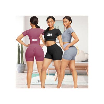 China Breathable Yoga Sport Set Short Sleeve High Waist Yoga Shorts Crac! crack! placed the active use of women for sale