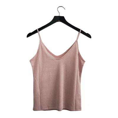 China Summer V-Neckline Breathable Promotional Spaghetti Straps Invest Shiny Pink Tank Top for sale