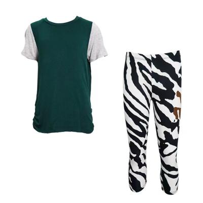 China Summer Kid Breathable Colorblock T-shirt Tops Skin Friendly Kids Leggings Printing Boy Girl Outfits Sets for sale