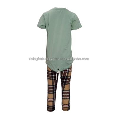 China Casual Spring Boys Clothes Short Sleeves T Shirt Solid Green Match Suit Khaki Pants for sale