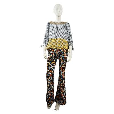 China 2022 Delicate Anti-Wrinkle Vintage Women High Waist Plus Size Casual Flare Leg Pants With Floral Printing for sale