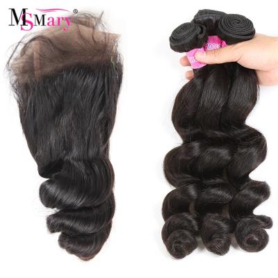 China Shinny Weave 13*4 Lace Loose Pre Plucked Headband With 3/4 Bundles 100% Human Remy Hair for sale