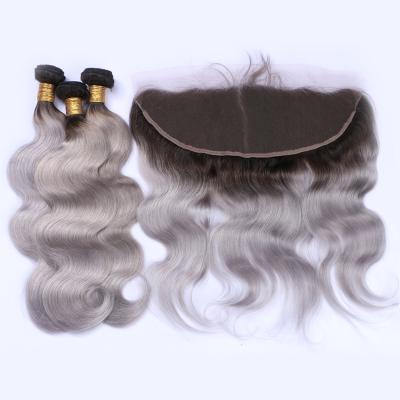 China #1b Gray Body Wave Msmary Brazilian Body Weave Hair 1B Gray Gray 1/3/4 Bundle With Headband 13*4 100% Hair Extension for sale