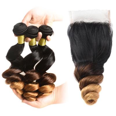 China 100%human loose wave hair 1b/4/30 color virgin hair super loose wave cuticle aligned hair for sale