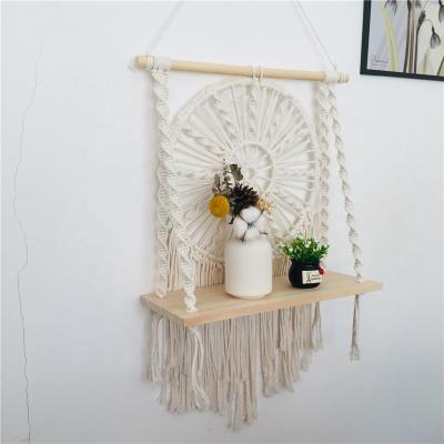 China Bohemian Bohemian Decor for Home One Tier Shelf Twisted Cotton Rope Handmade Macrame Wall Shelf for sale