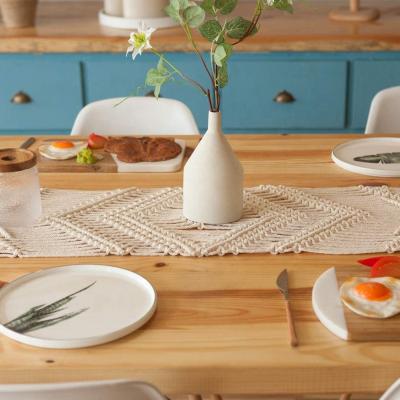 China Handmade Cotton Rope White Stripe Color Macrame Table Runner Christmas Table Runner for sale