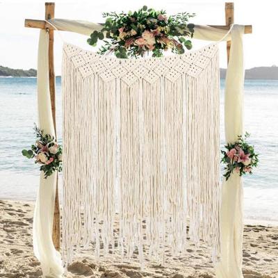 China Rustic White Cotton Wedding Backdrop Macrame Wall Hanging Bohemian Wedding Tapestry for sale