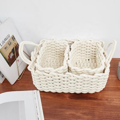 China Sustainable 3pack Cotton Rope Storage Basket For Decorative Small Shelf Woven Basket Organizer for sale