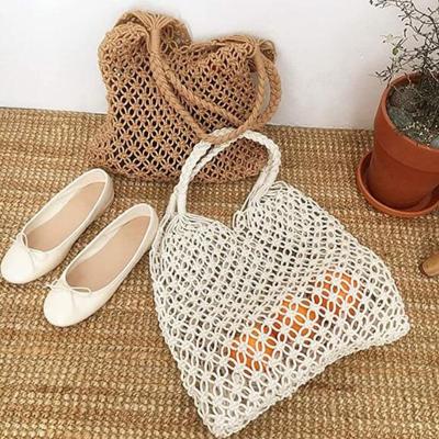 China Mesh Bags Reusable Cotton Mesh Grocery Shopping Woven Shoulder Bag Bohemian Net Pocket Handbag for Women Girls for sale