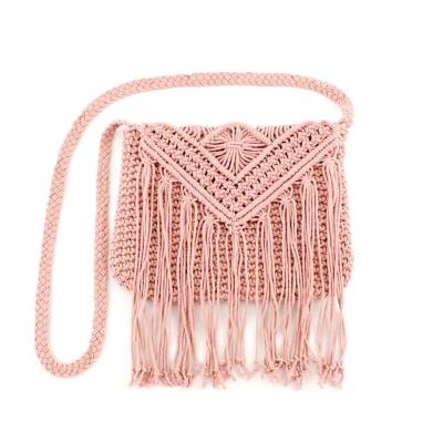 China Women Bohemian Soft Pink Green Handmade Bags Macrame Rope Cotton Color Quality Cheap Fashion Bags for sale