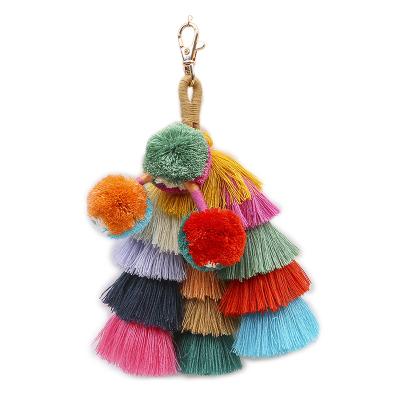 China Low MOQ Fashion Boho Tassel Art Boho Keychains Key Chain Colorful High Quality Lady Handbag for sale