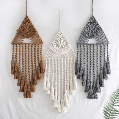 China New design 2022 rustic chic macrame woven wall hanging macrame triangle with tassel hangings for sale