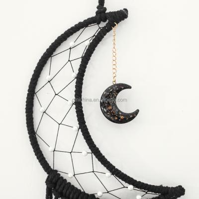 China Cotton Macrame Moon Tapestry Black Moon Wall Hanging Rustic Art Boho Tapestries for Room for sale