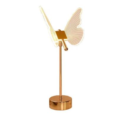 China Modern Pretty Butterfly Anti-scratch Oxidation Butterfly Gold Metal Base Desk Lamps Table Outdoor Lamp LED Dimmable Nightstand Lamp With Push Button Switch for sale