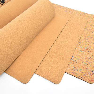 China Anti-rust PU backing gravel particles clog cork leather material for cork yoga mats for sale