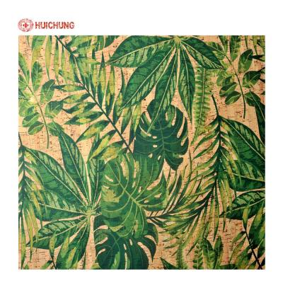 China High Quality Internal Anti-rust Celebrity Green Leaf Printing Pattern Cork Fabric For Bags Shoes Hats for sale