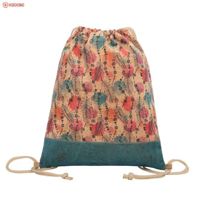 China Eco-friendly Natural Printing Cork Sack Cork Stylish Drawstring Bag For Shopping for sale