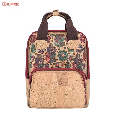 China Waterproof Hard Style Printing Cork Backpack Red Cork Bag With Flower for sale