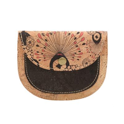 China 100% Eco-Friendly Clutch Bags With Black Cork Handbag Casual Tote 731011 Zipper And Latch 100 Pcs Vintage Peacock Printing Logo Cotton Customized for sale