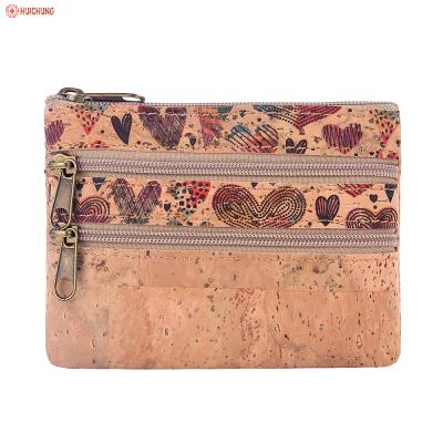 China Waterproof Special Design Double Zipper Pockets Cork Clutch Bag Purse for sale