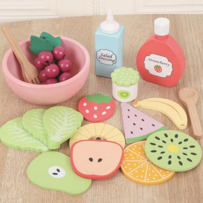 China Pretend Play Kitchen Toy Set 2022 Wholesale Simulation Toddlers Wooden Kitchen Set Toys Fruit Salad Wooden Kids Toy Children Paint Eco Material for sale