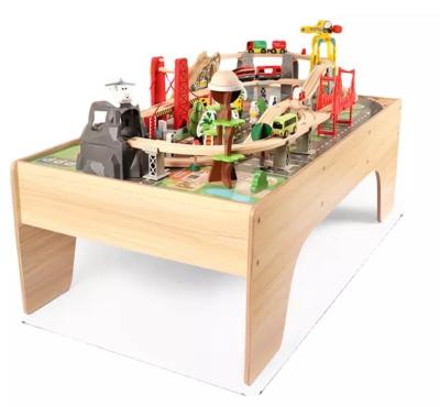 China New Hot Selling 100pcs Children's Freed Imagination Developing Wooden Educational Toys Overpass Train Tracks Table LST-008 for sale