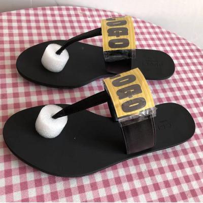 China Around 2022 High Quality PU Leather Brand Women's Unique Toe Post Flip Flops Rubber Sandals for sale