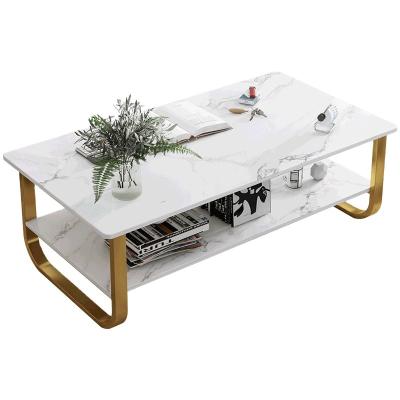 China Easy To Install Golen MDF Tea Table Sofa Side Modern Marbling Simple Wrought Steel Coffee Table for sale