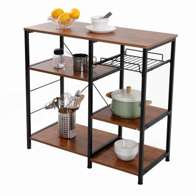 China Kitchen Baker Rack Coffee Bar Spice Rack Microwave Oven Stand With Steel Frame Modern Viable Metal Locker for sale